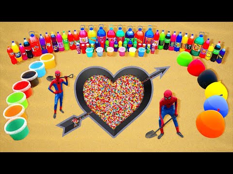 How to Make Rainbow Heart Arrow with Orbeez, Balloons of Sprite, Fanta, Coca Cola & Mentos