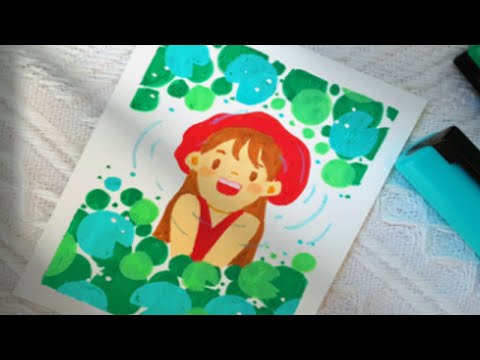 丙烯马克笔｜涂鸦画画｜水中倒影—小女孩