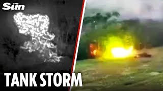 Ukrainian tanks charge Russian positions blasting Putin's troops at close range