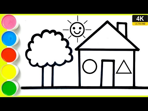 How to draw easy house and tree drawing || How to draw a house easy || drawing house from shapes.