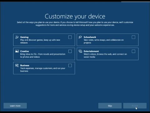 Windows 10 Build 20231 "Customize your device"