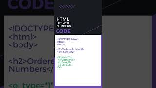 #html Example || Html Lists || Ordered List with Numbers #shortvideo #htmltutorial #css3 #css