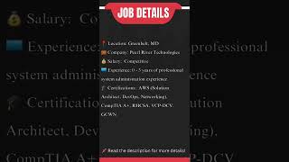 Hiring Now: Junior IT System Administrator – NASA Support 🚀 | Greenbelt, MD