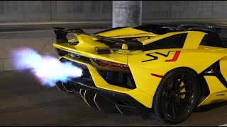 BEST OF Lamborghini Aventador SVJ V12 SOUNDS! *HUGE FLAMES*