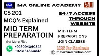CS201 Mid Term MCQs Solved | Virtual University of Pakistan | Midterm Preparation 2025