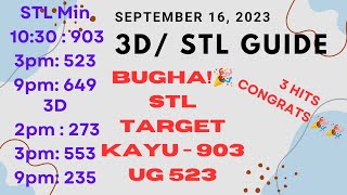 BUGHA!! 3 HITS, 3D/STL GUIDE SEPTEMBER 16, 2023#swertres #swertreshearingtoday #stlmindanao