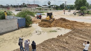 Massive Land Clearing by KOMATSU D41P Bulldozer! Stone & Dirt Delivery by 5 Ton Dump Trucks