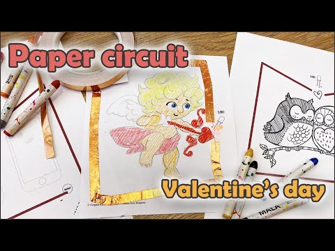 Valentine’s day paper circuit STEM templates / electrical cards project with LED