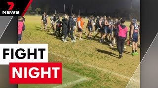Footy game called off as 100 players, spectators and officials are caught up in a wild brawl | 7NEWS