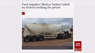 Cement truck followed by 20 cars thinking its a fuel truck &... (UK) - BBC News - 2nd October 2021