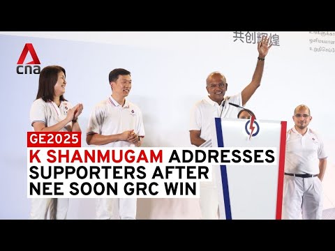 GE2025: Law and Home Affairs Minister K Shanmugam addresses supporters after Nee Soon GRC win