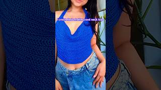 Crochet halter cowl neck top 💙 Yarn review: Vera Moda Bamboo Cotton #crochet #crochettop #cowlneck