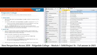 New Perspectives Access 2019 | Module 1: SAM Project 1b - Ridgedale College - Full answer 2025