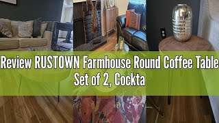 Review RUSTOWN Farmhouse Round Coffee Table Set of 2, Cocktail Table Set, Modern Circle Natural Wood