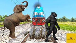 Tiger And Wolf on track try to stop train and saves the lonely on track funny vfx video editing