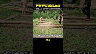 男孩和小雪上山尋找蓋房木材，還有意外的驚喜收獲 #農村生活 #荒野求生 #荒野独居 #求生挑战 #生存挑战 #荒野