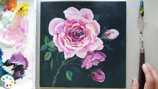 How to Paint a Rose Acrylic 🌹 Easy Step-by-Step Painting