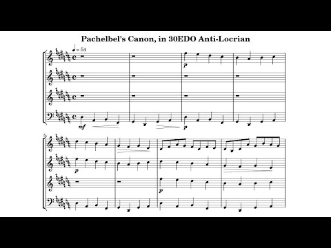 30平均律アンチ・ロクリア旋法でパッヘルベルのカノン(Pachelbel's Canon in 30EDO Anti-Locrian mode)
