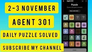 Agent 301 Daily combo card 2November  | Agent 301 Puzzle Solved Today 3 November |