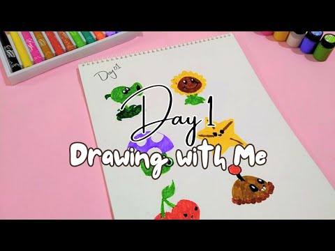 [Day 1] Draw with Me: ASMR🍄🌻| Plants vs. Zombie with using Markers