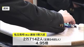 岡山県内にある私立高校２１校の選抜１期入試出願状況　平均倍率は４．９５倍【岡山】 (24/01/18 11:40)