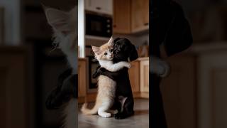 Tiny Kitten And Puppy Share A Gentle Kiss