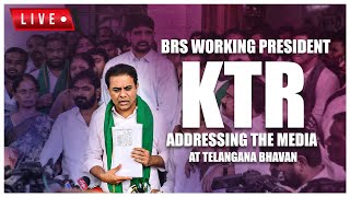 LIVE : BRS Working President KTR addressing the media at Telangana Bhavan