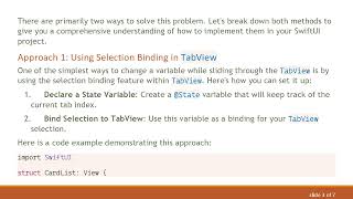 How to Dynamically Change Variables in TabView While Sliding in Swift