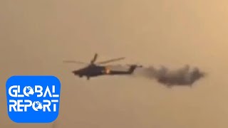 Russian helicopter splitting into 2 after being hit by Ukrainian missile given by UK | #shorts