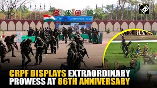 CRPF personnel carry out mock drills during the parade on occasion of the 86th Anniversary