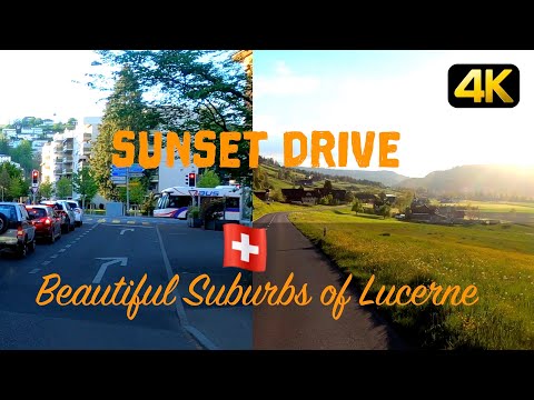 4k Sunset Drive | Suburb Drive | Beautiful Swiss Suburbs, Lucerne Switzerland
