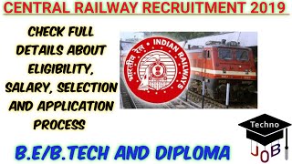 Central Railway Recruitment 2019 for Jr. Engineer | B.E/ B.Tech/ Diploma/ B.Sc | Apply online