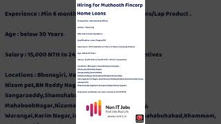 Hiring for Muthoot Fincorp #nonitjobs #bankingandfinancejobs #jobsintelangana
