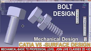 Live Classes Catia V5 Bolt Design -Full Video Professional- Join Live Classes-#viral #cadd #design