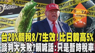 台灣20%關稅8/7生效! 比日韓高5% 談判大失敗? 賴清德喊話「只是暫時稅率」 台股開盤下挫300點｜TVBS新聞 @TVBSNEWS02