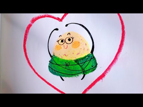 简笔画涂鸦｜油画棒彩铅｜送你一个可爱的小粽子