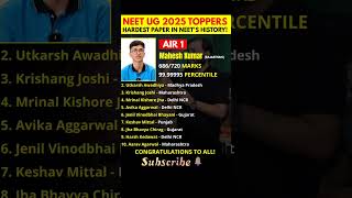 "NEET UG 2025 Toppers List 🔥 | Top 10 All India Ranks Revealed!"#neet