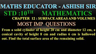 From a solid cylinder of height 20 cm and diameter 12 cm, a conical cavity of height 8 cm and radius