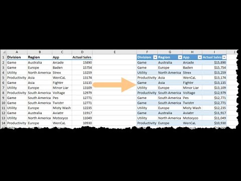 Excel Format as a Table