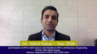 Nikhil Nahar 2006 Batch-Testimonial : Renowned Alumni of E&TC Department, PVG's COET