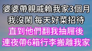 婆婆帶親戚賴我家3個月！我沒鬧每天好菜招待！直到他們翻我抽屜後！連夜帶6箱行李搬離我家！#幸福生活#為人處世#生活經驗#情感故事#婆媳故事#子女孝順#孝順#子女不孝