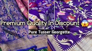 Premium Collections In Discount / Pure Tusser Georgette Sarees Meenakari Jangla