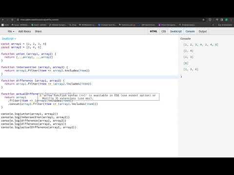Javascript Interview Questions Answers -Find Union, Intersection, Difference Part2