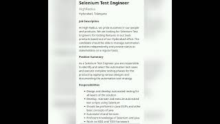 Selenium Test Engineer #experienced#getemployed #youtubeshorts #softwaretestingjobs #seleniumtesting