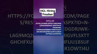 HCL Hiring Fresher Graduates| Fresher Job| Any Graduate #subscribe #jobseekers #shorts