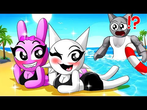 GRAY PLAYS At A BEACH PARTY with WENDA and PINKI in Roblox! | Berry Sprunki