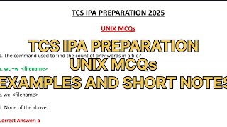 TCS IPA 2025 PREPARATION | UNIX MCQS | EXAMPLES AND SHORT NOTES | IPA