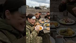 Frontline Courage: Ukrainian Women Soldiers Share a Meal#family #armylife  Warzone#shorts