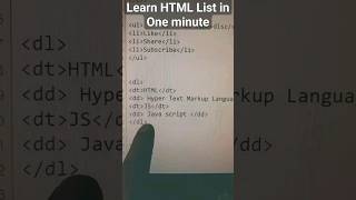 Learn HTML List in One minute #html #htmllist #htmlelements #coding #shorts #htmlshorts