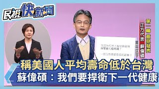 快新聞／稱美國人平均壽命低於台灣　蘇偉碩：我們要捍衛下一代健康－民視新聞